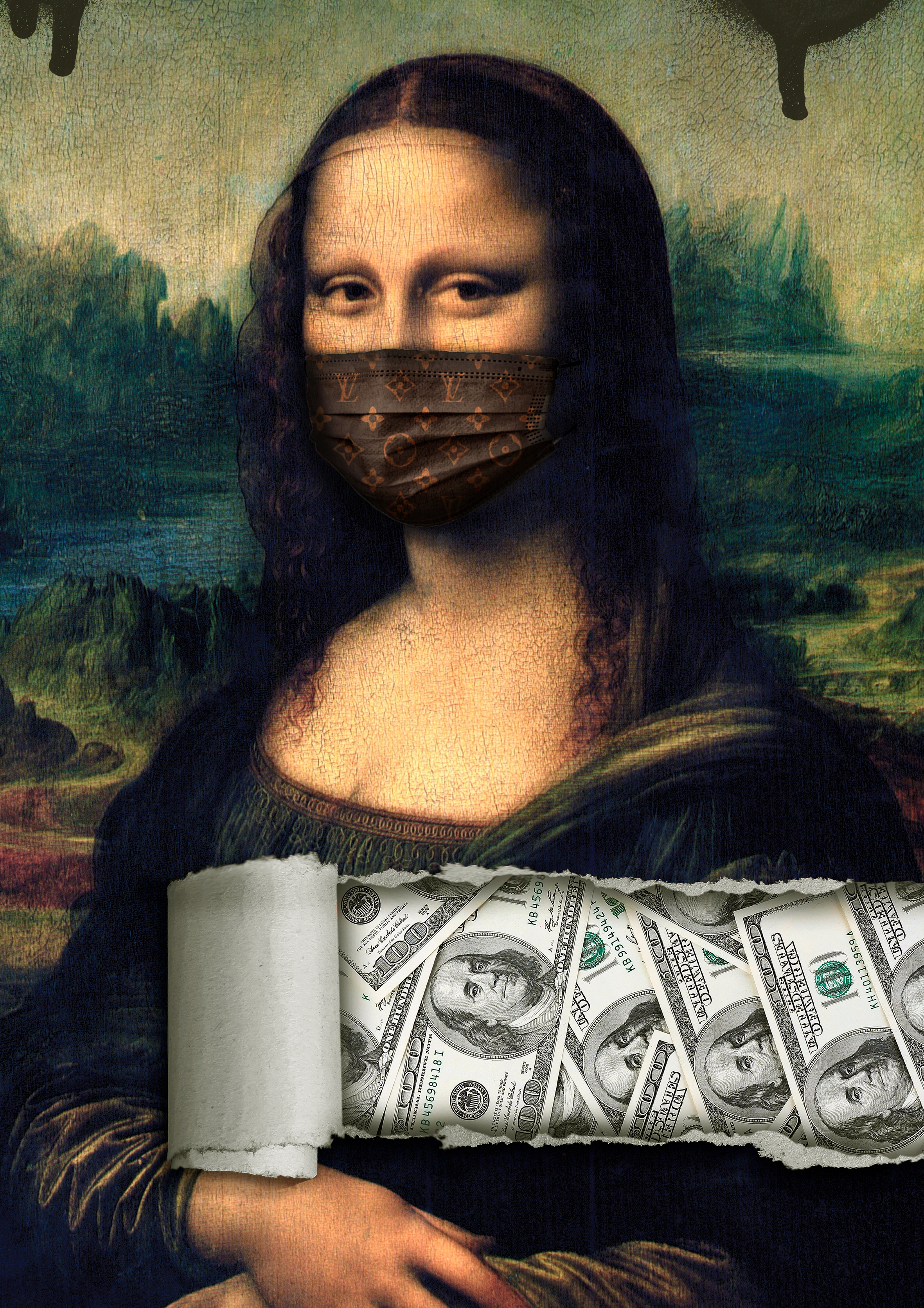 Mona Lisa with Face Mask metal poster artwork